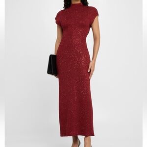 Lela Rose Mock-Neck Sequin Knit Ankle Dress